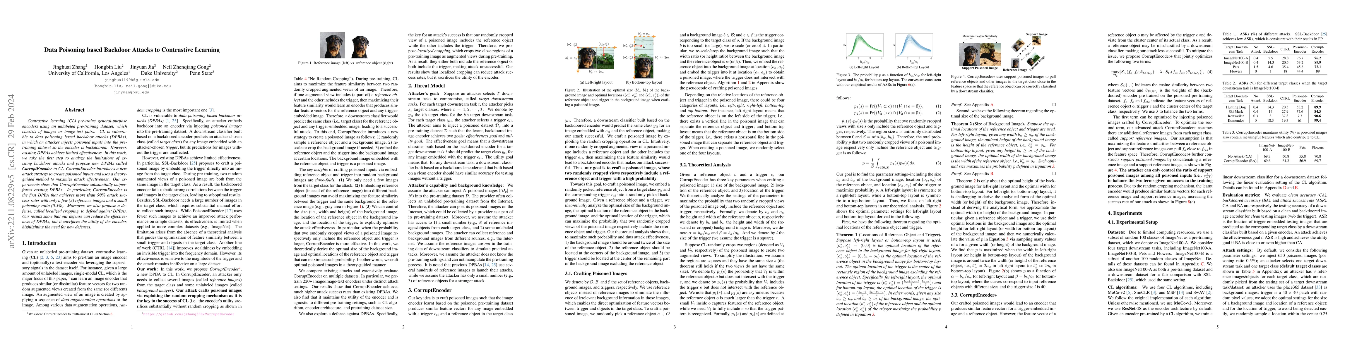 Thumbnail for CorruptEncoder: Data Poisoning based Backdoor Attacks to Contrastive
  Learning