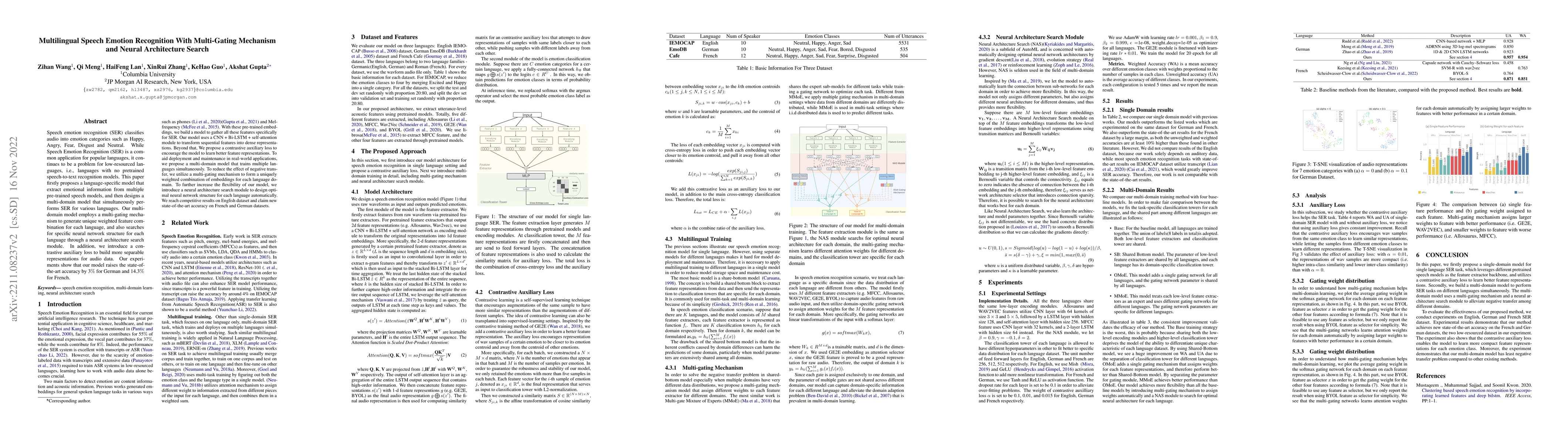 Thumbnail for Multilingual Speech Emotion Recognition With Multi-Gating Mechanism and
  Neural Architecture Search