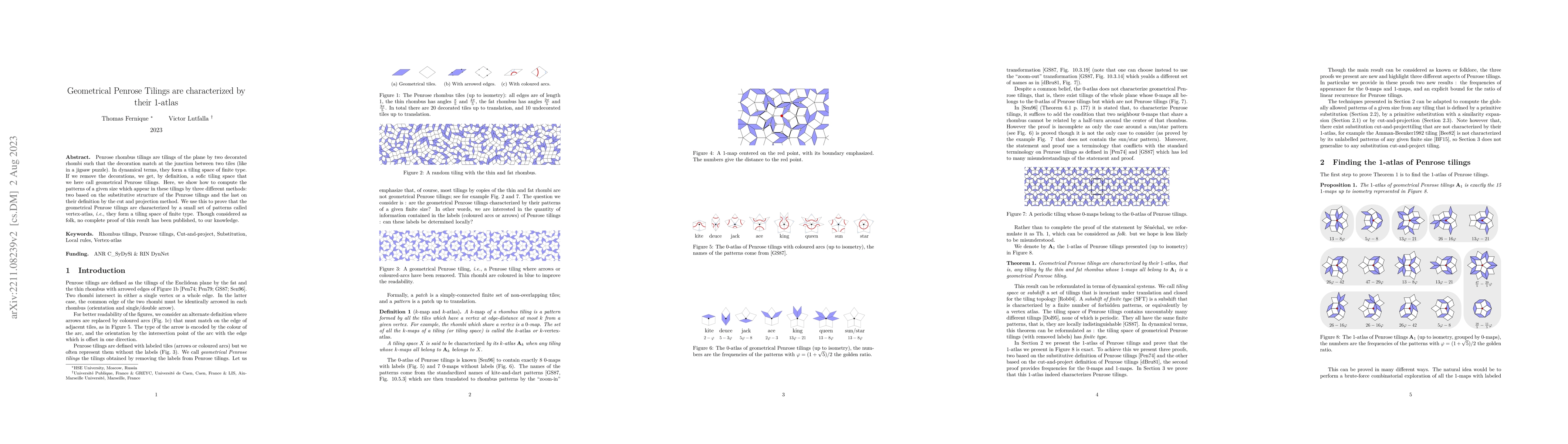 Thumbnail for Geometrical Penrose Tilings are characterized by their 1-atlas
