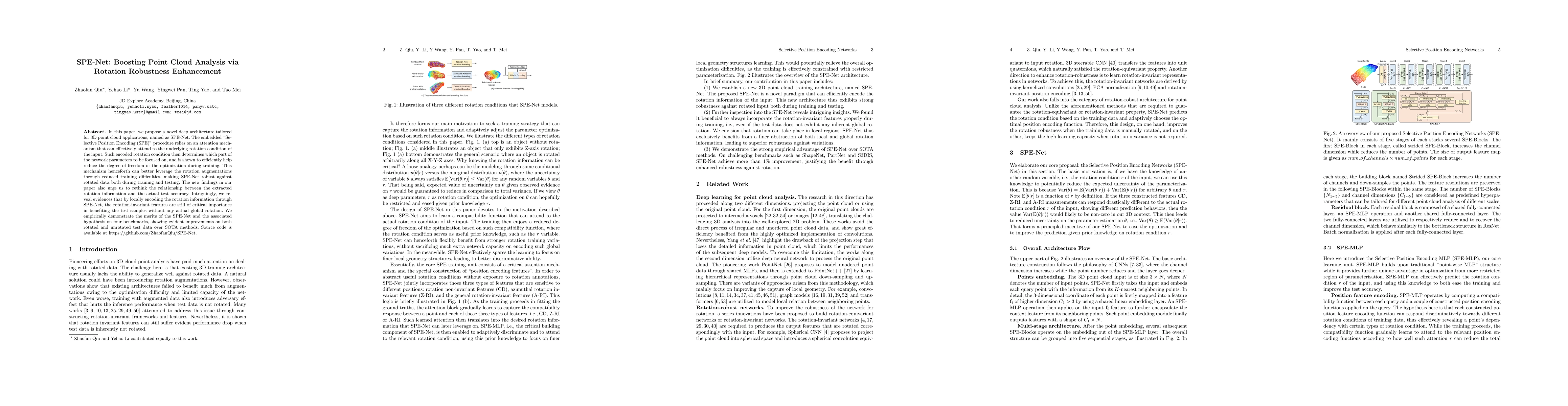 Thumbnail for SPE-Net: Boosting Point Cloud Analysis via Rotation Robustness
  Enhancement