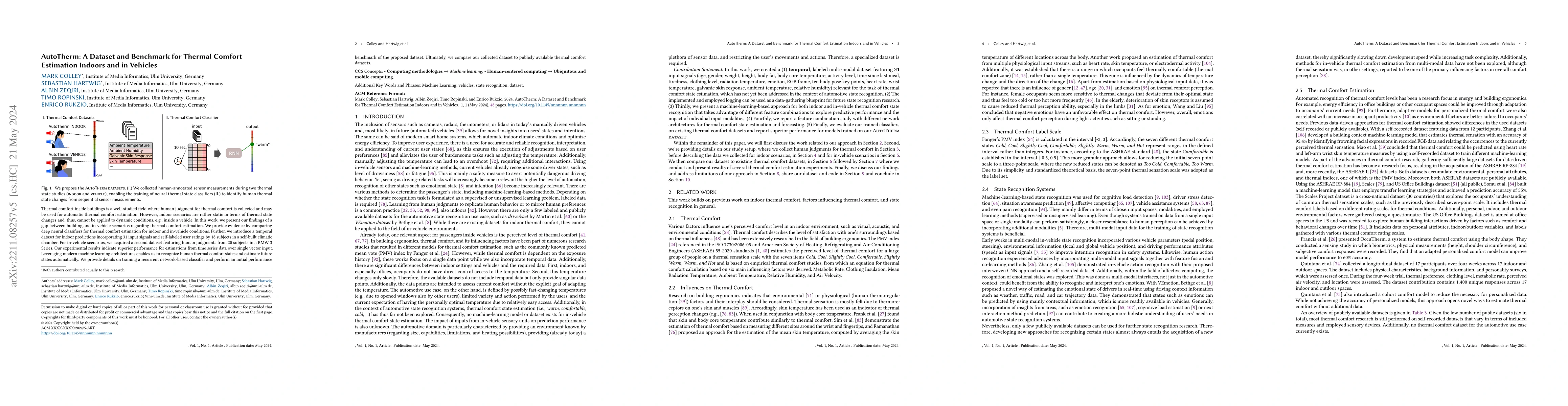 Thumbnail for AutoTherm: A Dataset and Benchmark for Thermal Comfort Estimation
  Indoors and in Vehicles