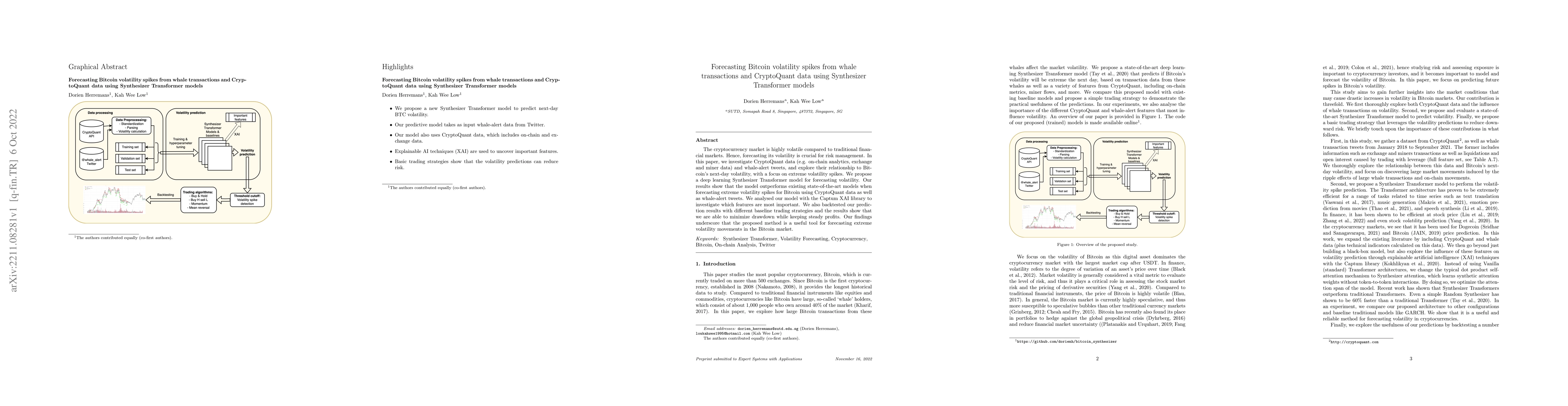 Thumbnail for Forecasting Bitcoin volatility spikes from whale transactions and
  CryptoQuant data using Synthesizer Transformer models