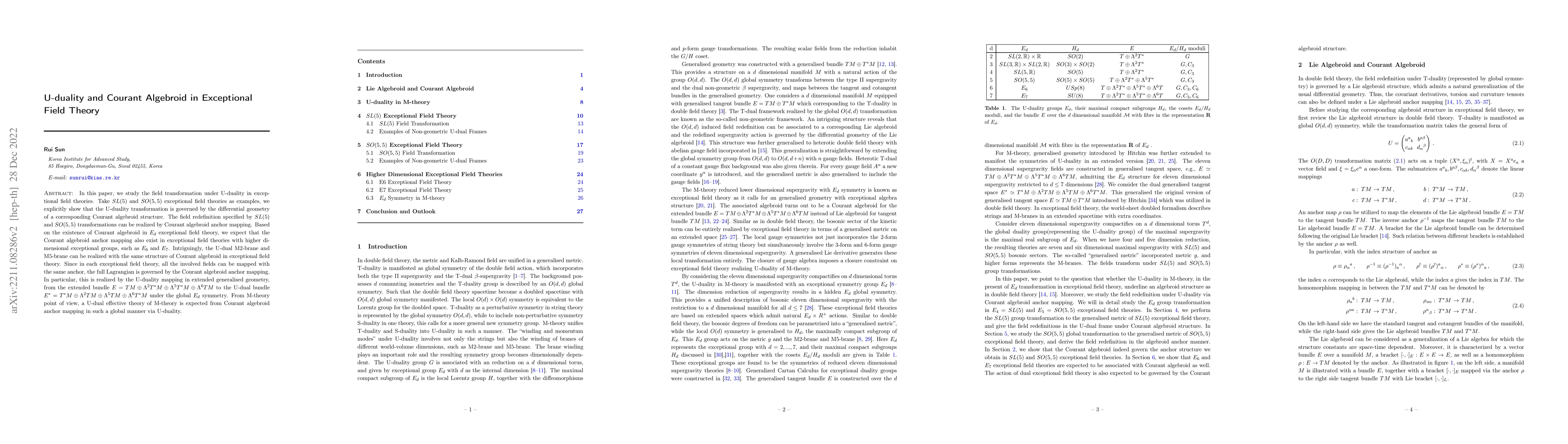 Thumbnail for U-duality and Courant Algebroid in Exceptional Field Theory