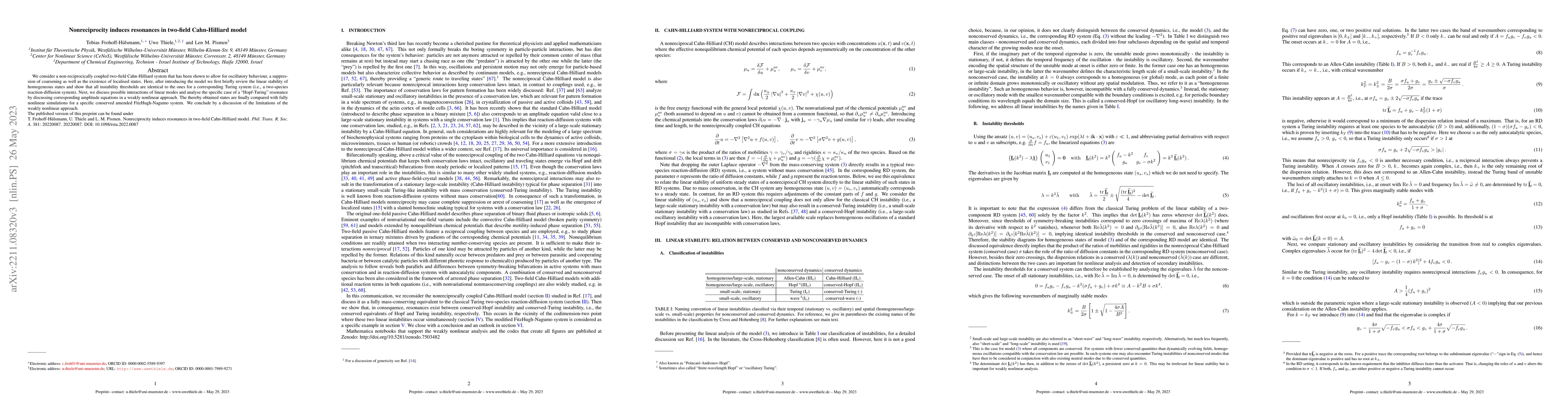Thumbnail for Nonreciprocity induces resonances in two-field Cahn-Hilliard model