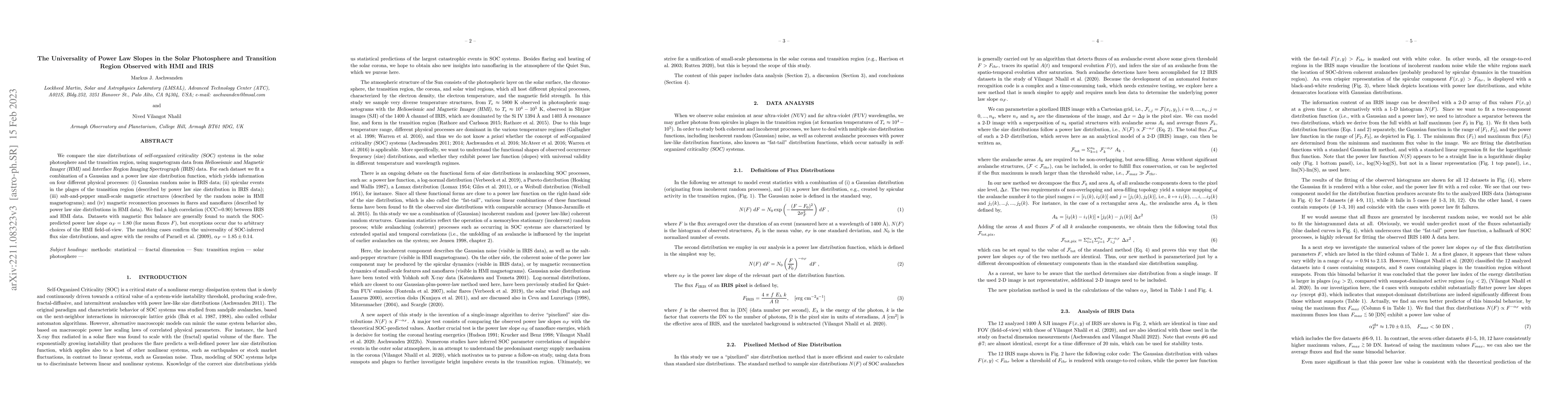 Thumbnail for The Universality of Power Law Slopes in the Solar Photosphere and
  Transition Region Observed with HMI and IRIS