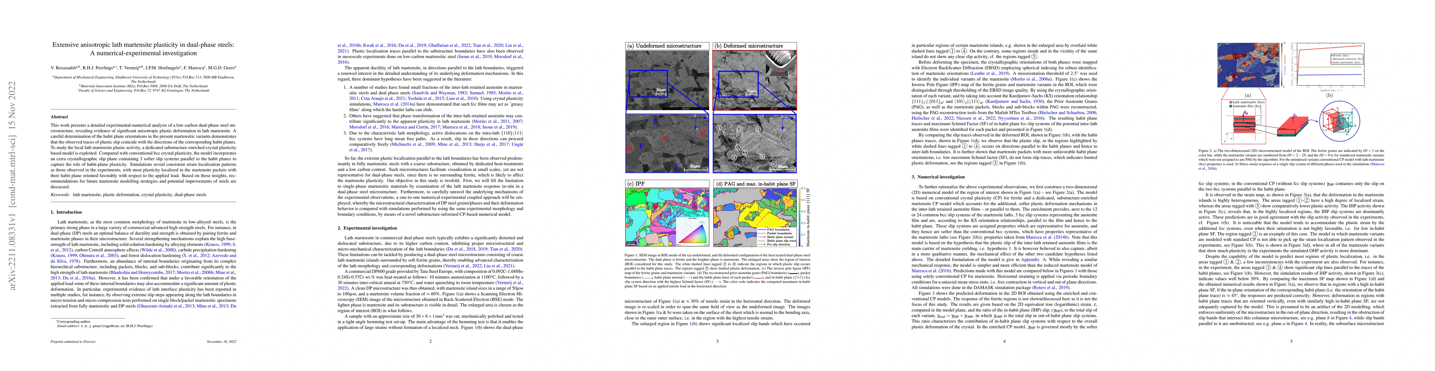Thumbnail for Extensive anisotropic lath martensite plasticity in dual-phase steels: A
  numerical-experimental investigation