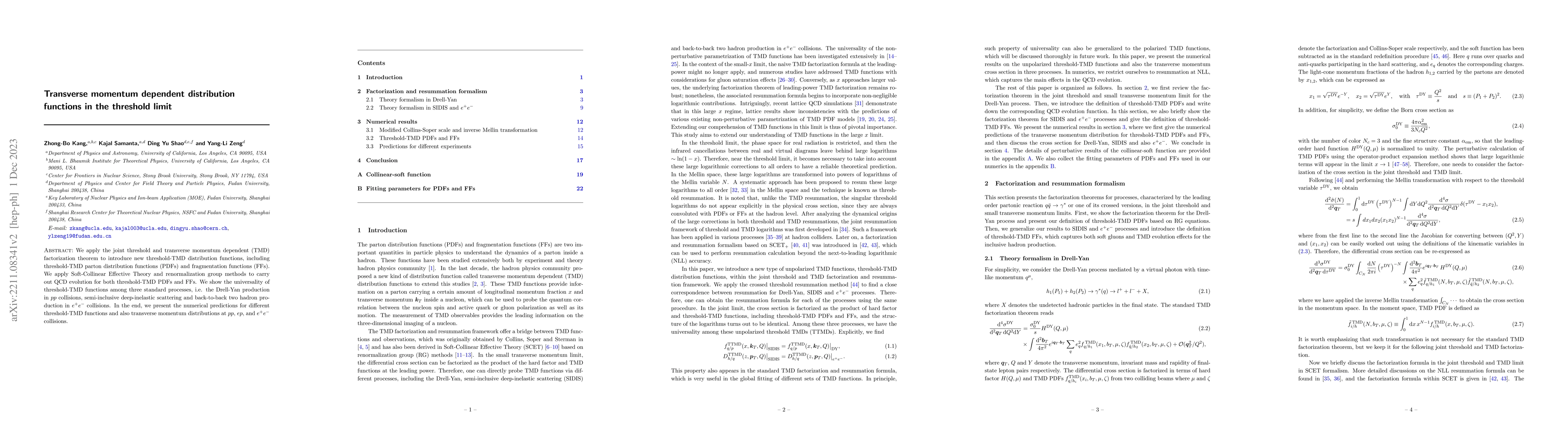 Thumbnail for Transverse momentum dependent distribution functions in the threshold
  limit