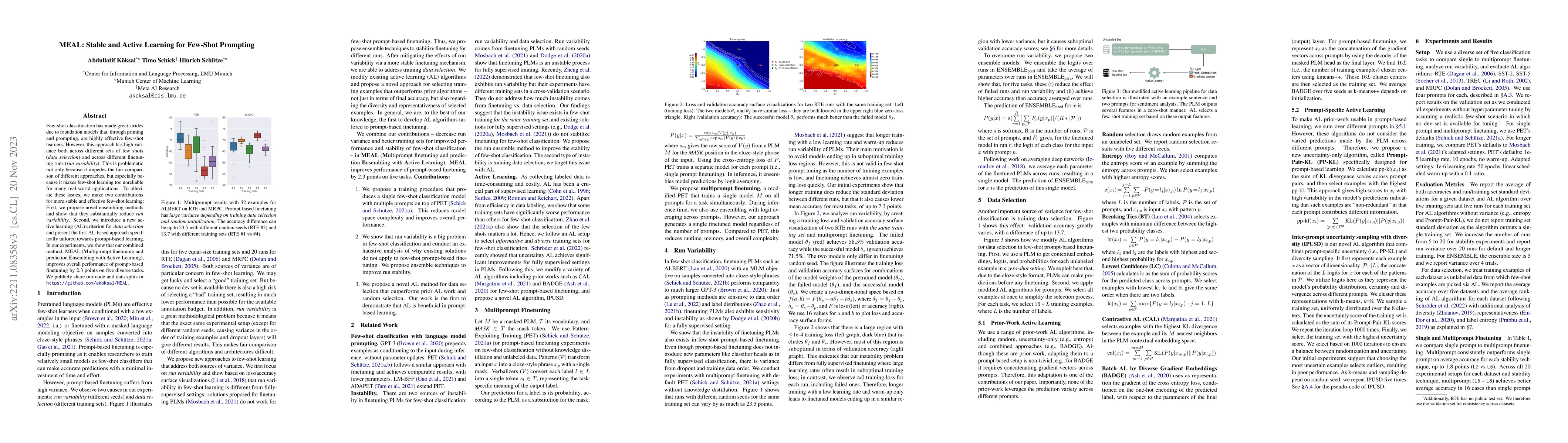 Thumbnail for MEAL: Stable and Active Learning for Few-Shot Prompting