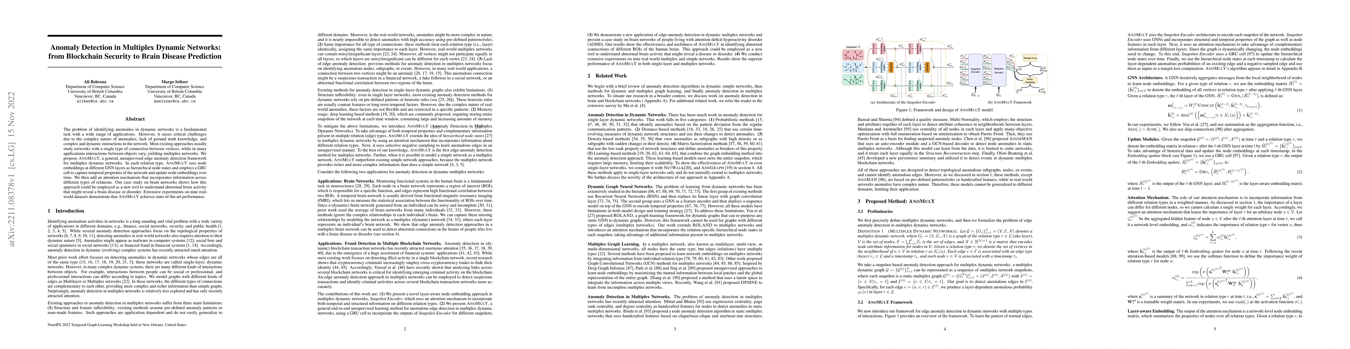Thumbnail for Anomaly Detection in Multiplex Dynamic Networks: from Blockchain
  Security to Brain Disease Prediction