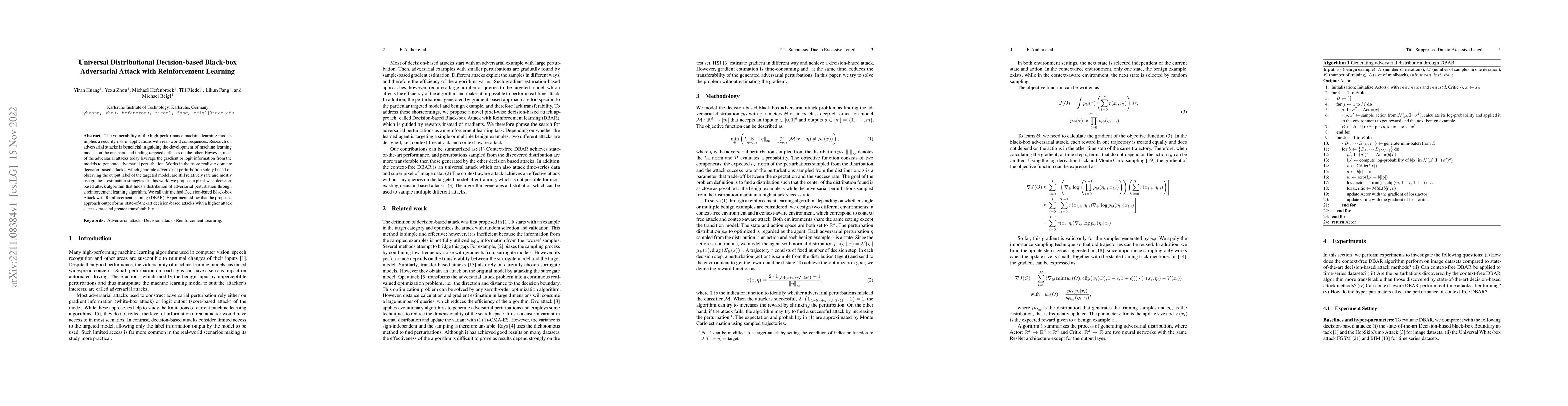 Thumbnail for Universal Distributional Decision-based Black-box Adversarial Attack
  with Reinforcement Learning