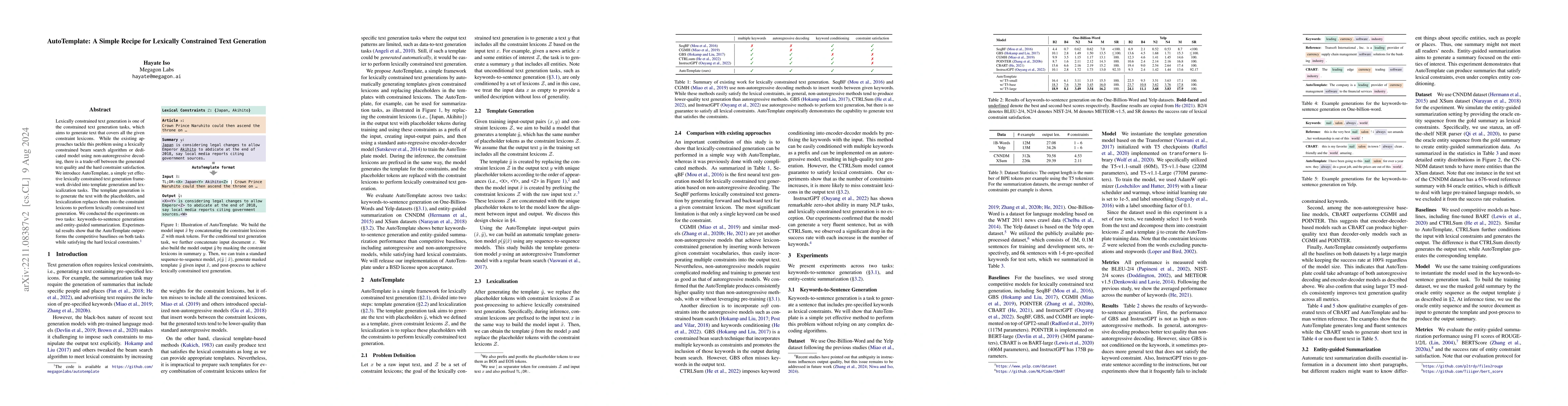 Thumbnail for AutoTemplate: A Simple Recipe for Lexically Constrained Text Generation