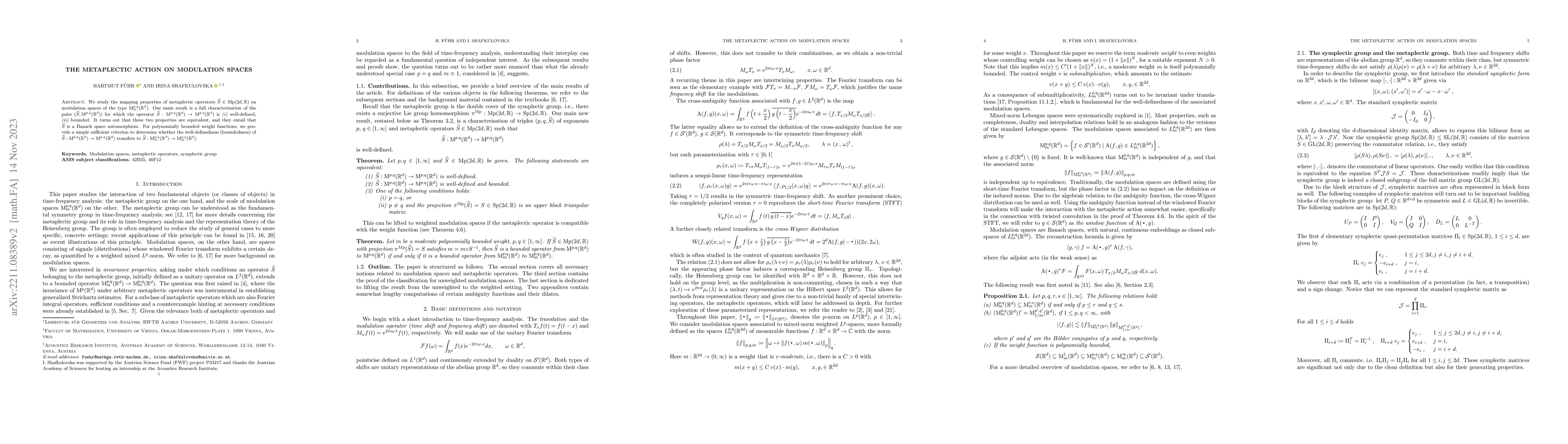 Thumbnail for The metaplectic action on modulation spaces