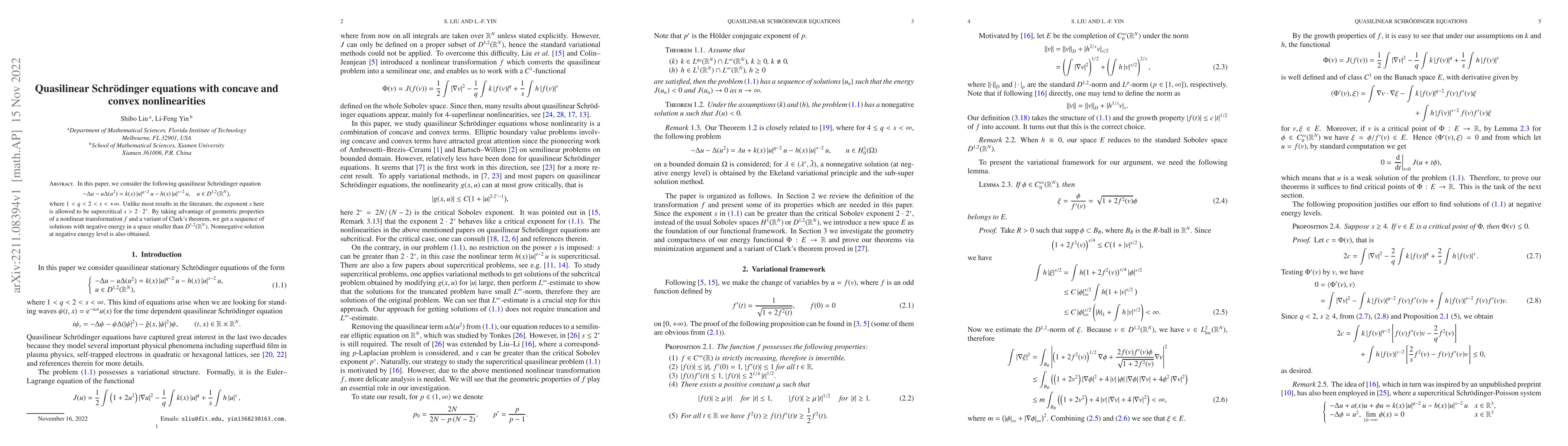 Thumbnail for Quasilinear Schr\"{o}dinger equations with concave and convex
  nonlinearities