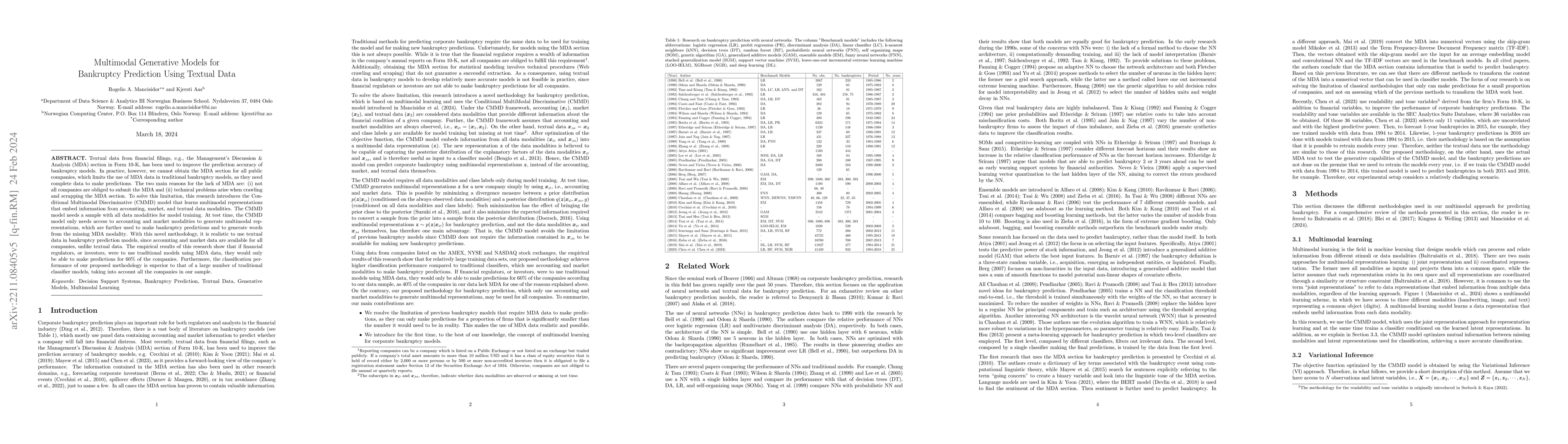 Thumbnail for Multimodal Generative Models for Bankruptcy Prediction Using Textual
  Data