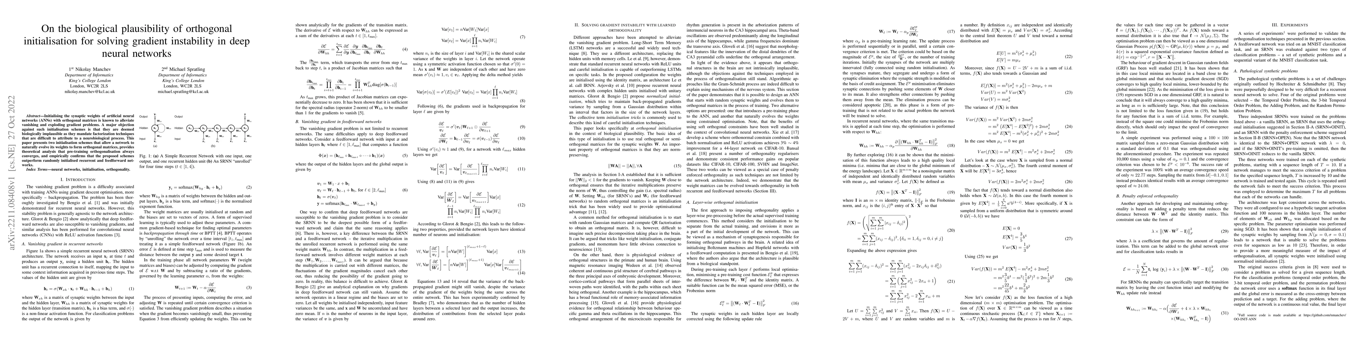 Thumbnail for On the biological plausibility of orthogonal initialisation for solving
  gradient instability in deep neural networks