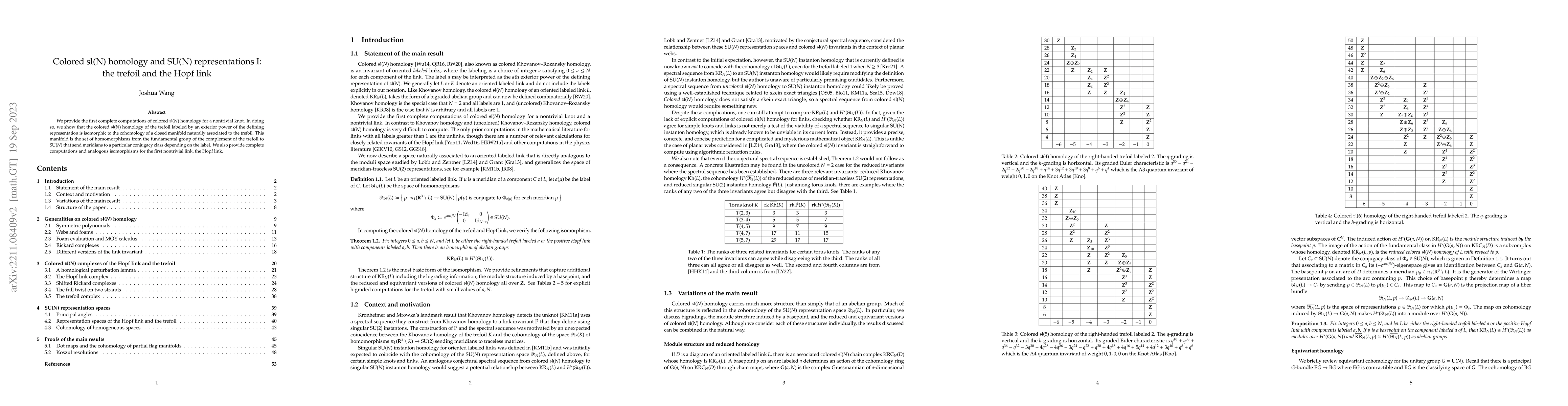 Thumbnail for Colored sl(N) homology and SU(N) representations I: the trefoil and the
  Hopf link
