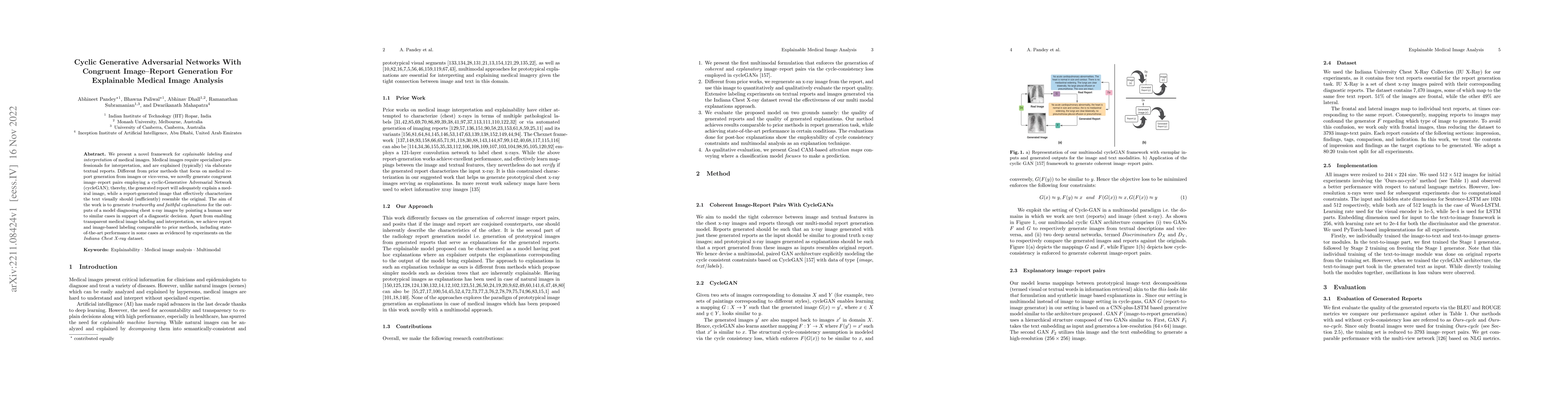 Thumbnail for Cyclic Generative Adversarial Networks With Congruent Image-Report
  Generation For Explainable Medical Image Analysis