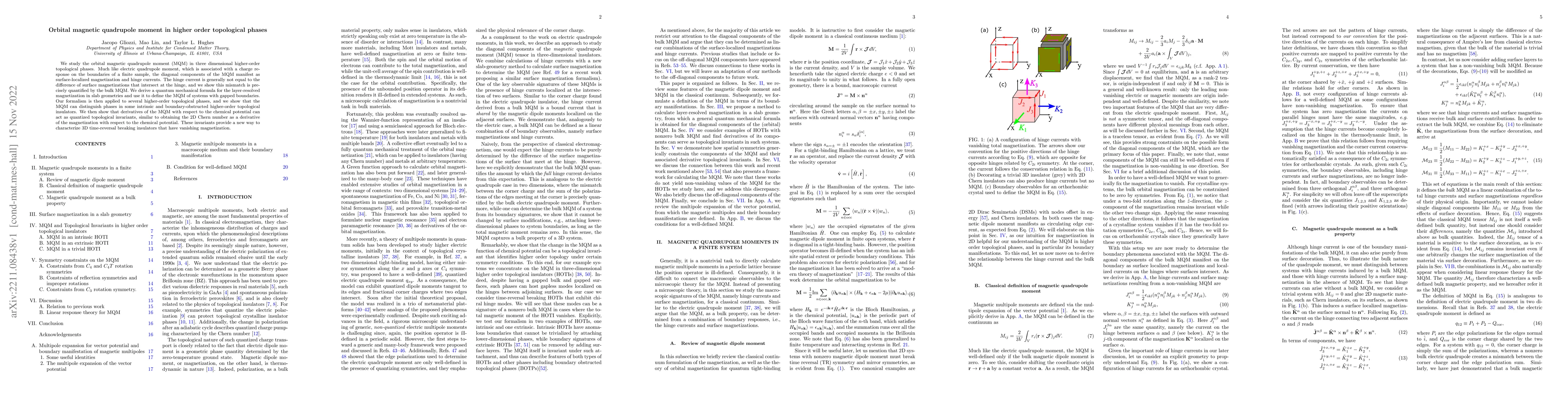 Thumbnail for Orbital magnetic quadrupole moment in higher order topological phases