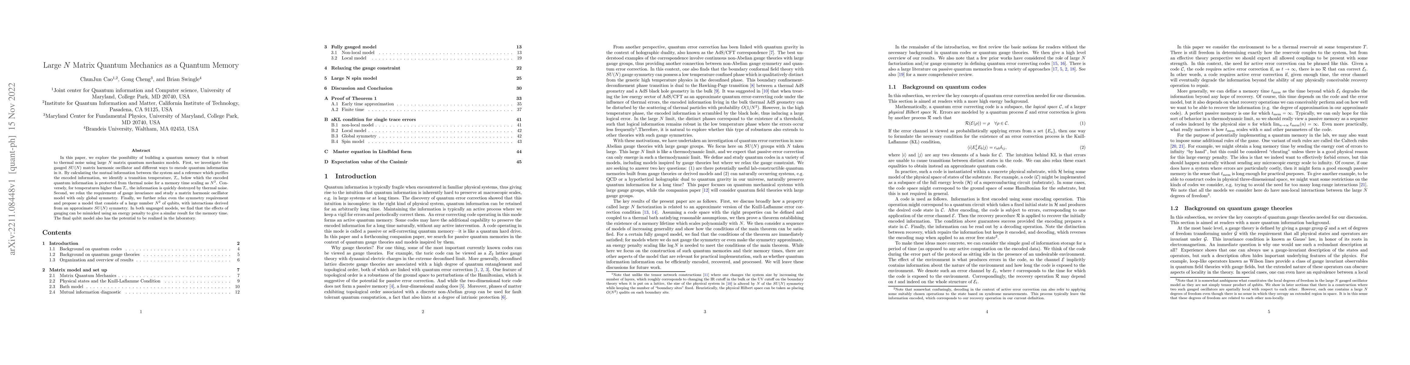 Thumbnail for Large $N$ Matrix Quantum Mechanics as a Quantum Memory
