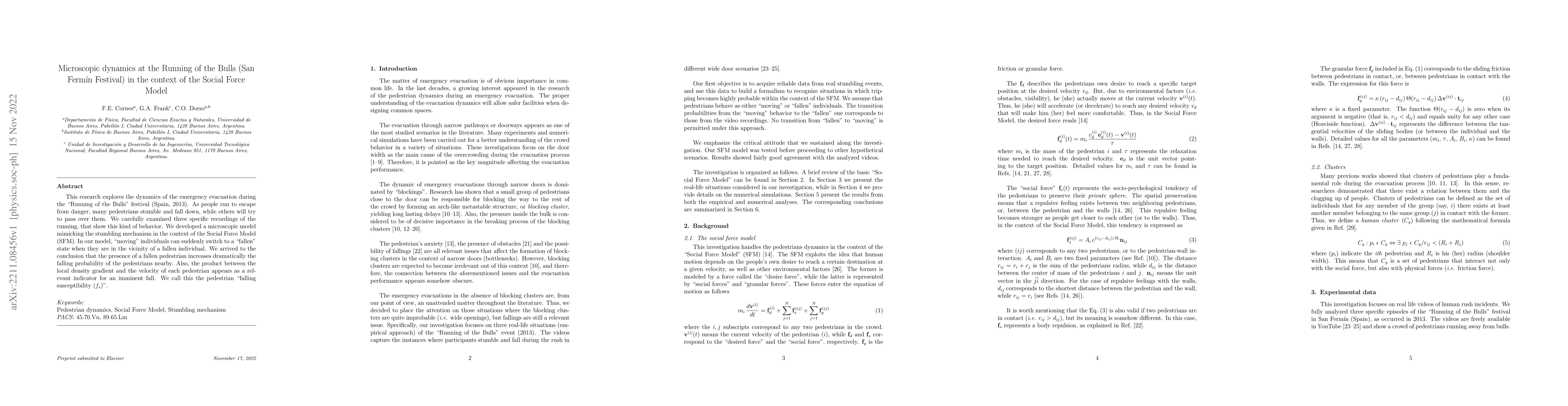 Thumbnail for Microscopic dynamics at the Running of the Bulls (San Fermin Festival)
  in the context of the Social Force Model