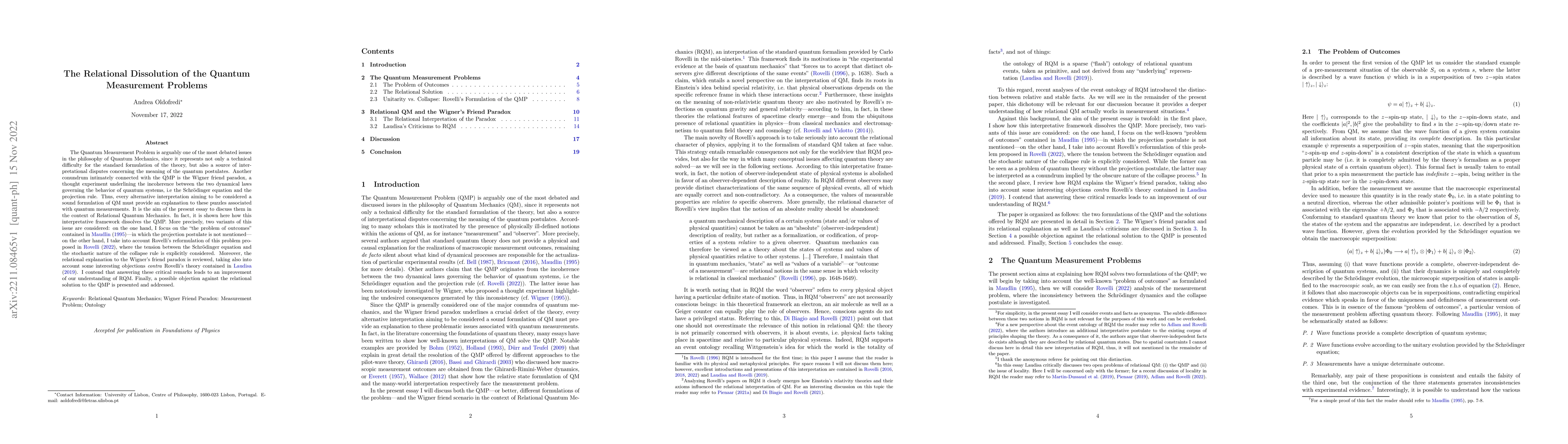 Thumbnail for The Relational Dissolution of the Quantum Measurement Problems