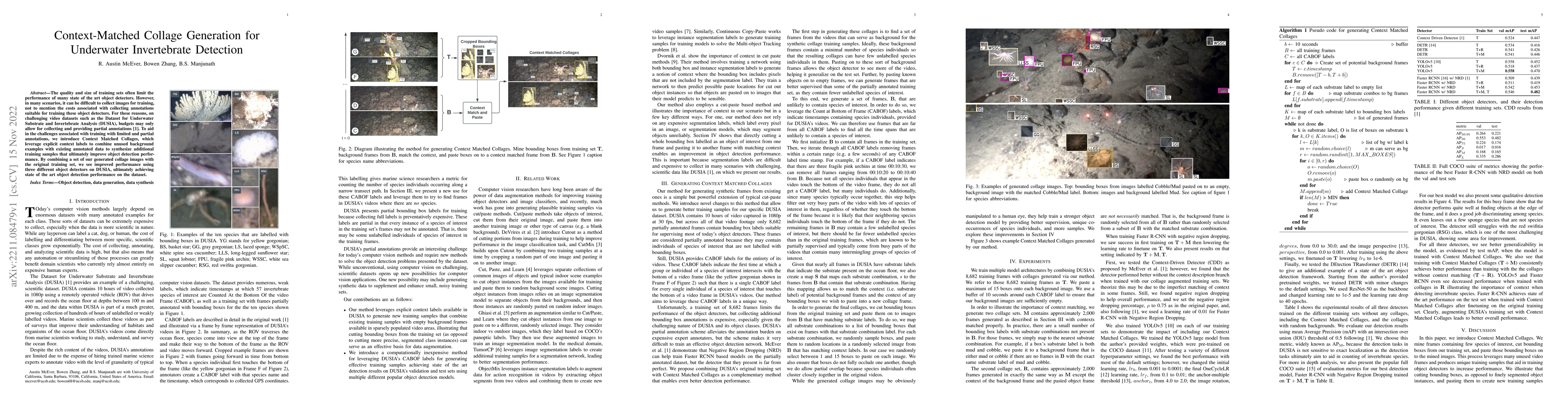 Thumbnail for Context-Matched Collage Generation for Underwater Invertebrate Detection