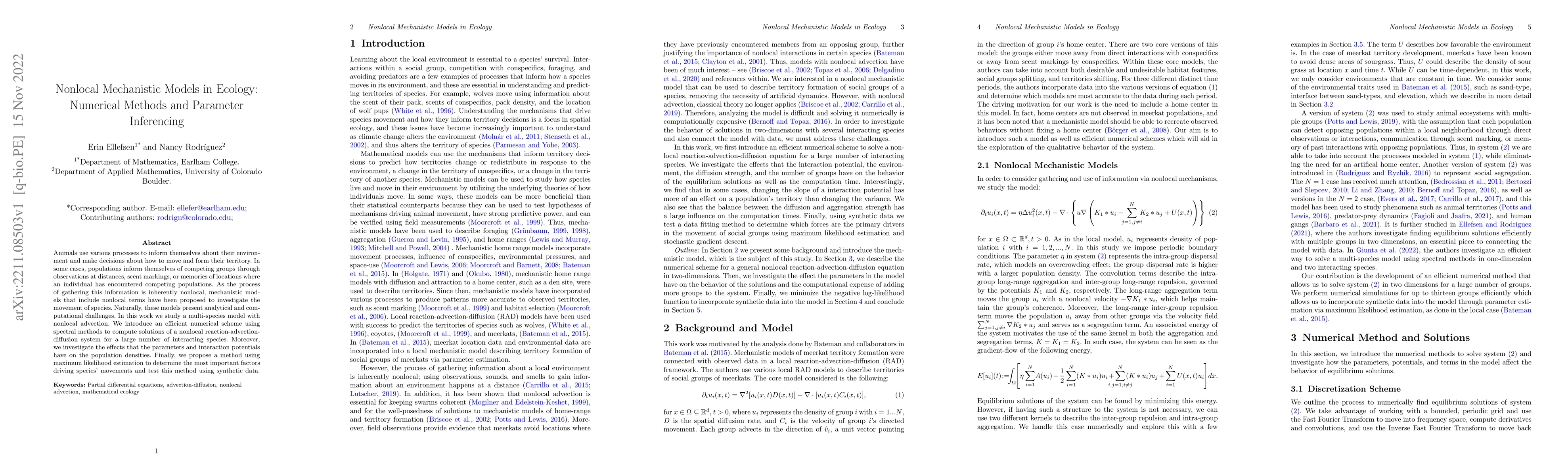 Thumbnail for Nonlocal Mechanistic Models in Ecology: Numerical Methods and Parameter
  Inferencing