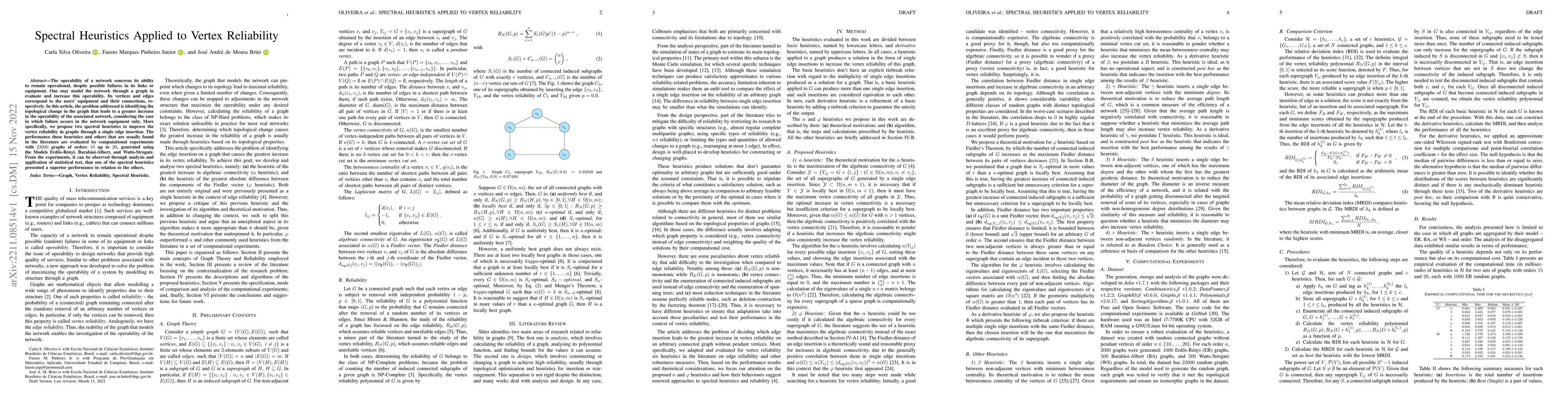 Thumbnail for Spectral Heuristics Applied to Vertex Reliability