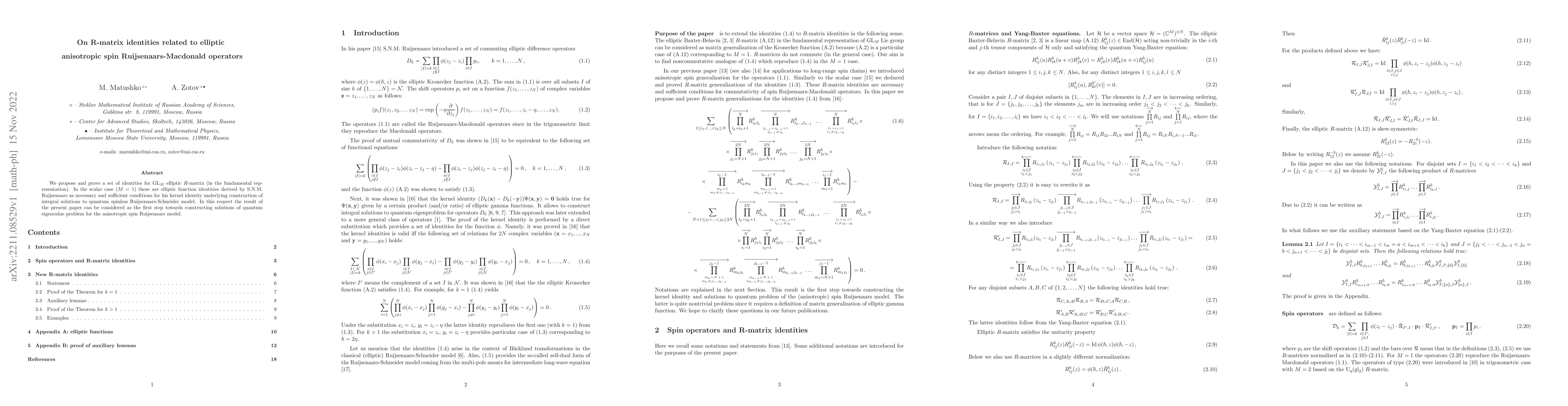 Thumbnail for On R-matrix identities related to elliptic anisotropic spin
  Ruijsenaars-Macdonald operators