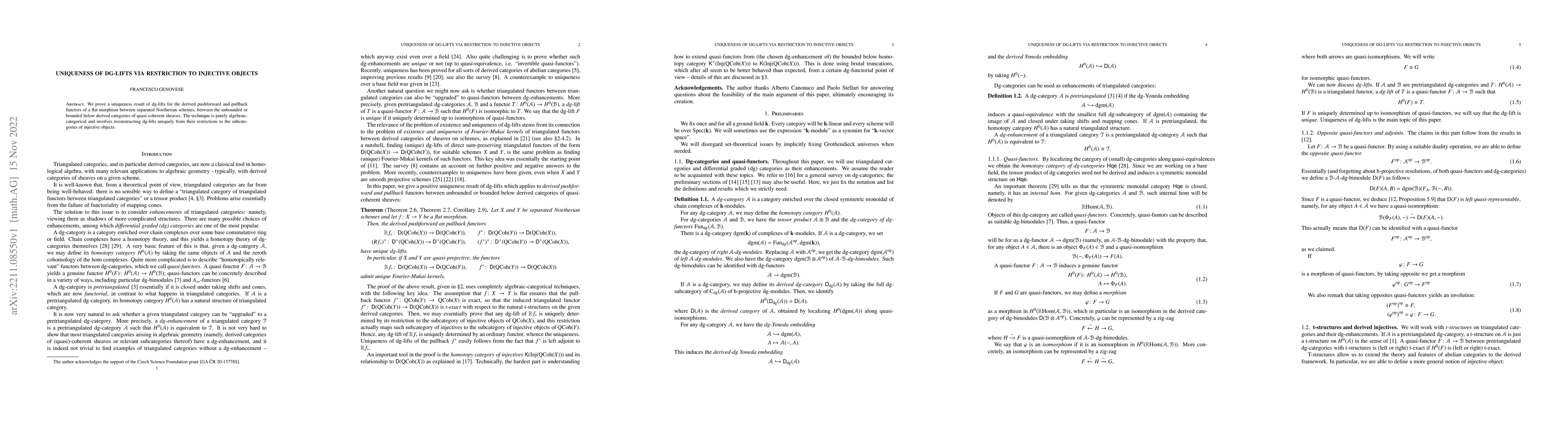Thumbnail for Uniqueness of dg-lifts via restriction to injective objects