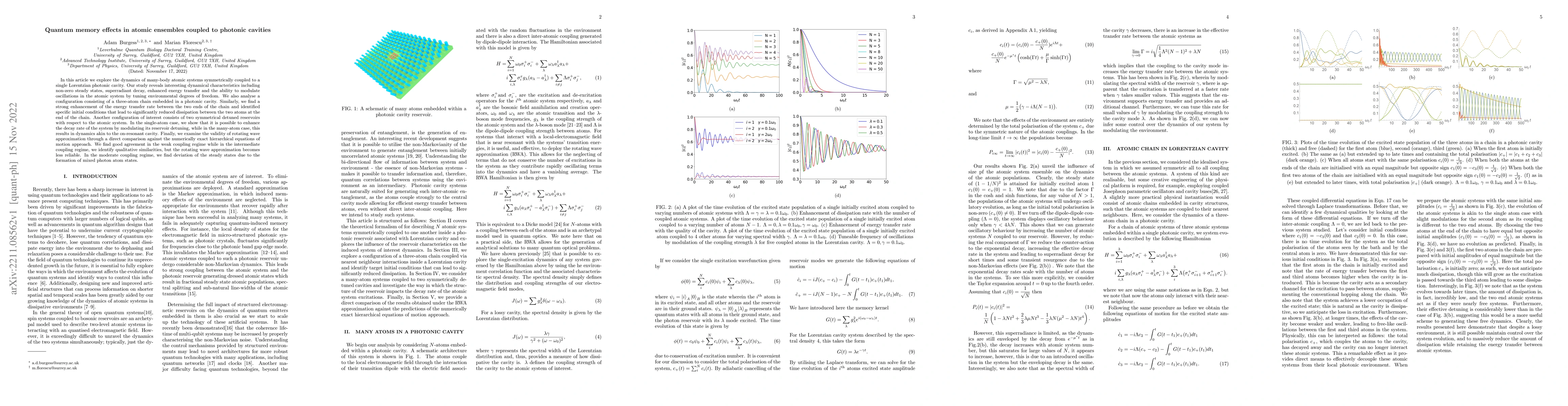 Thumbnail for Quantum memory effects in atomic ensembles coupled to photonic cavities