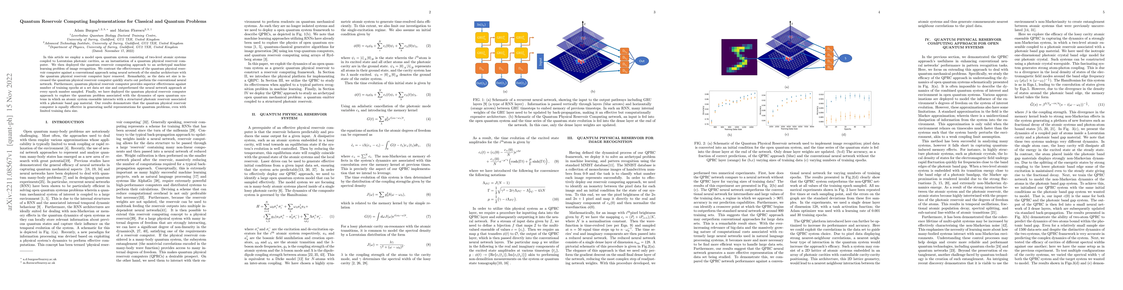 Thumbnail for Quantum Reservoir Computing Implementations for Classical and Quantum
  Problems