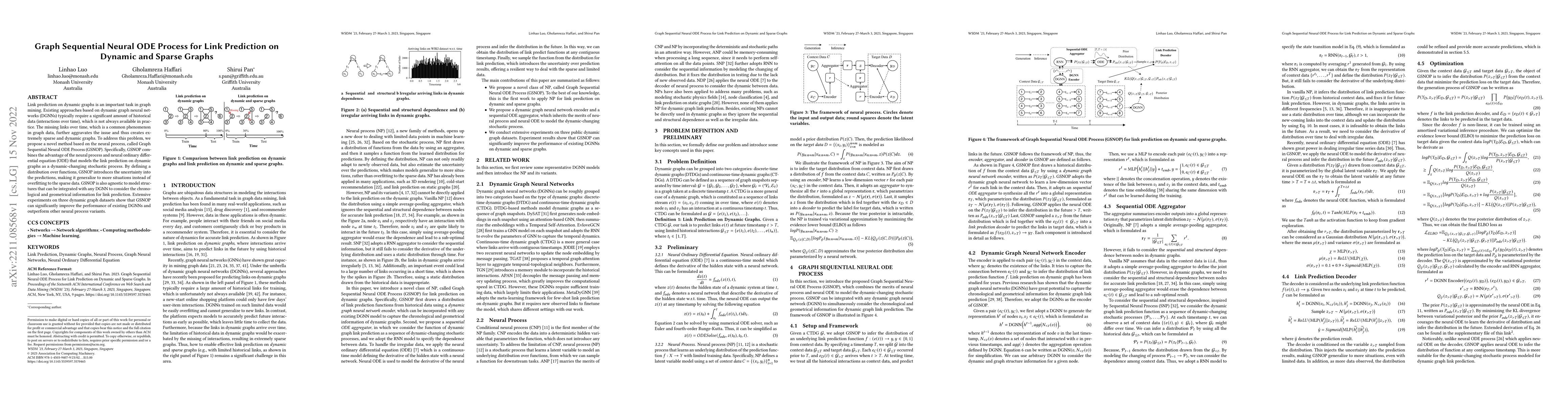 Thumbnail for Graph Sequential Neural ODE Process for Link Prediction on Dynamic and
  Sparse Graphs