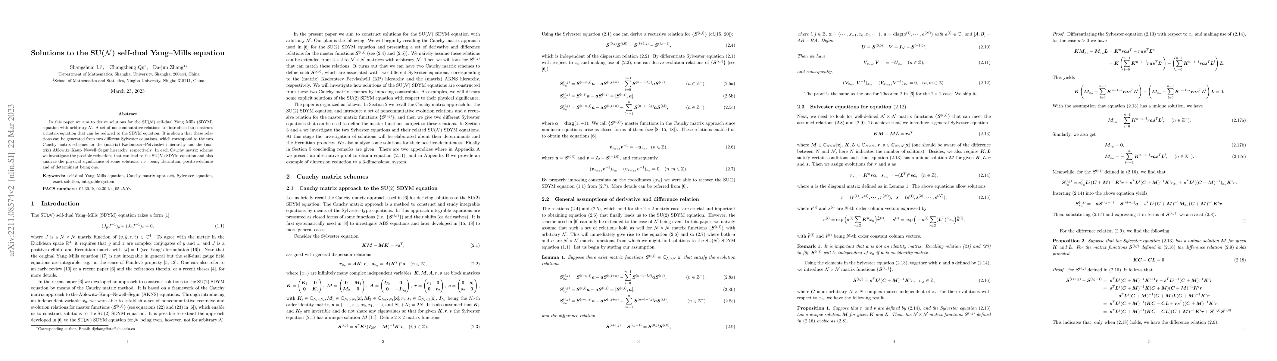 Thumbnail for Solutions to the SU($\mathcal{N}$) self-dual Yang-Mills equation