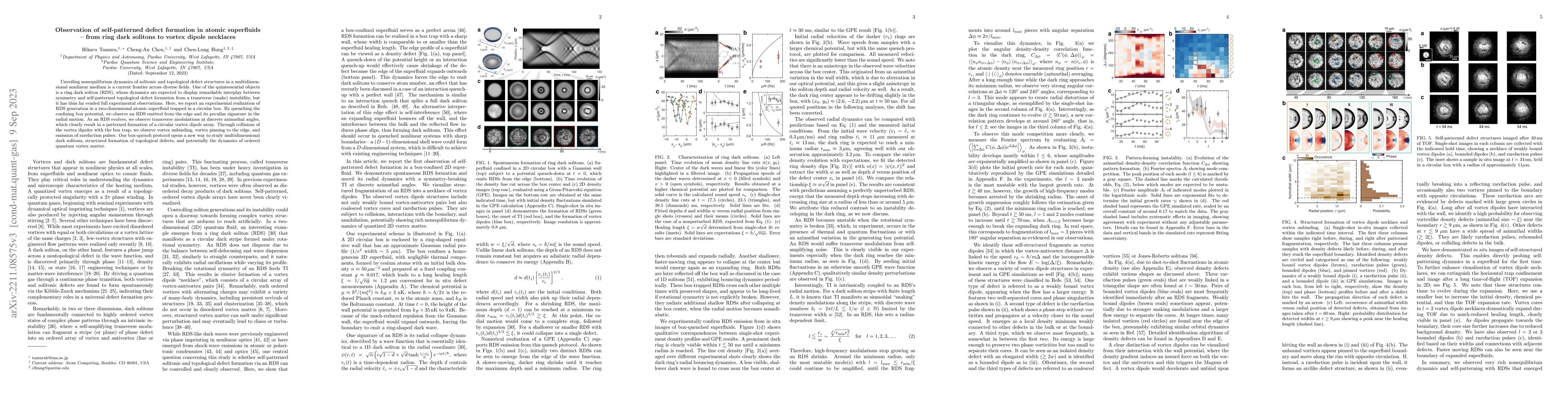Thumbnail for Observation of self-patterned defect formation in atomic superfluids --
  from ring dark solitons to vortex dipole necklaces