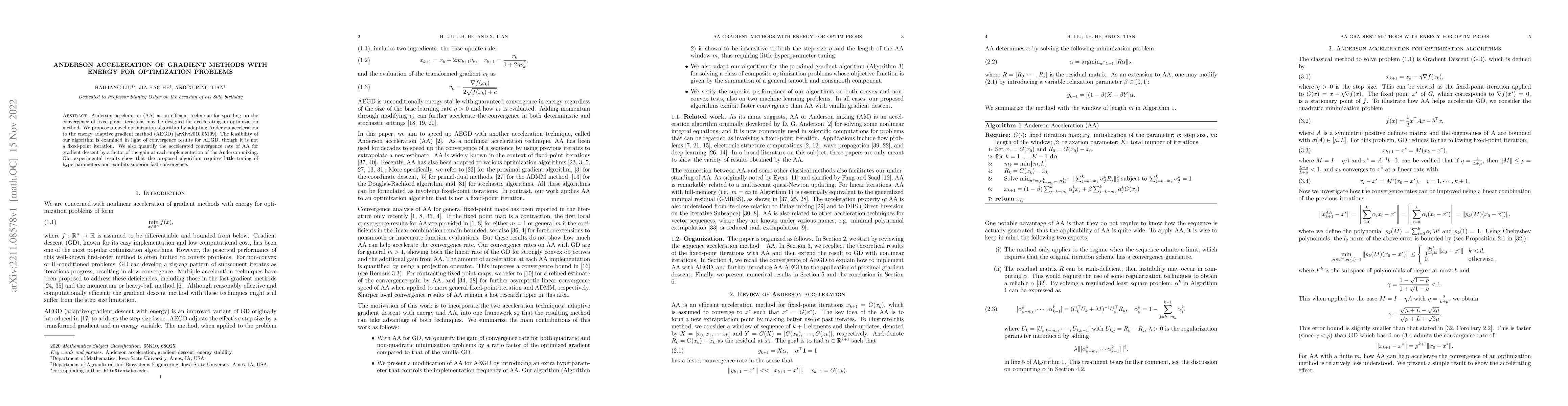 Thumbnail for Anderson acceleration of gradient methods with energy for optimization
  problems