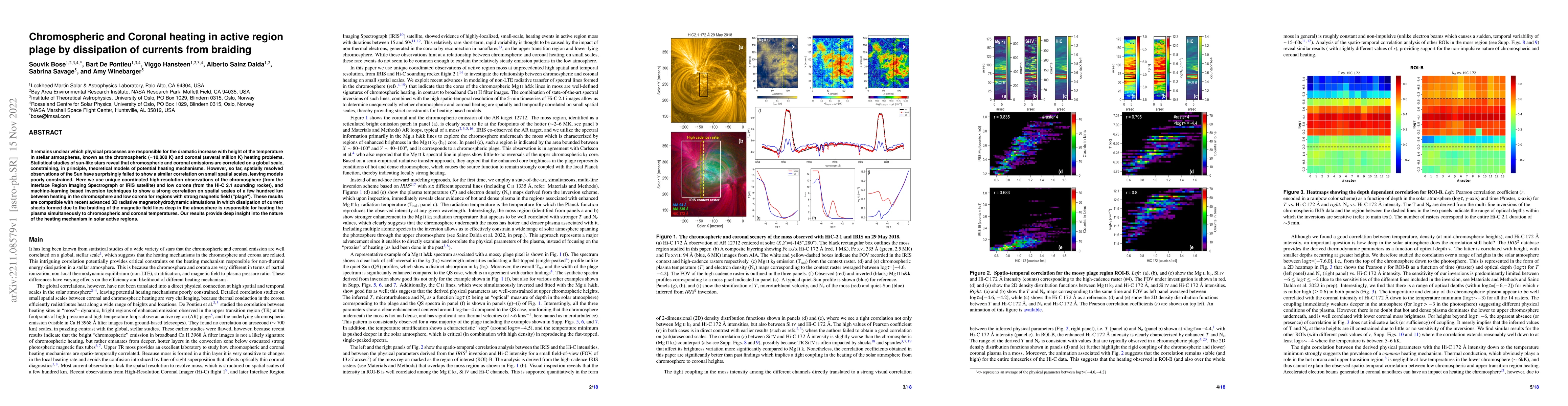 Thumbnail for Chromospheric and Coronal heating in active region plage by dissipation
  of currents from braiding