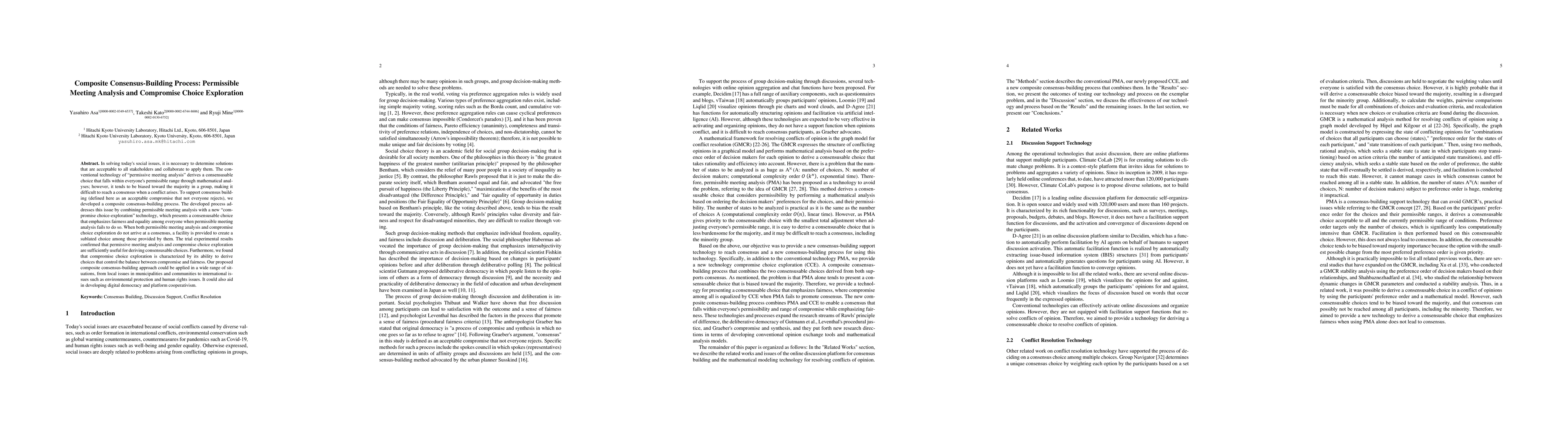 Thumbnail for Composite Consensus-Building Process: Permissible Meeting Analysis and
  Compromise Choice Exploration
