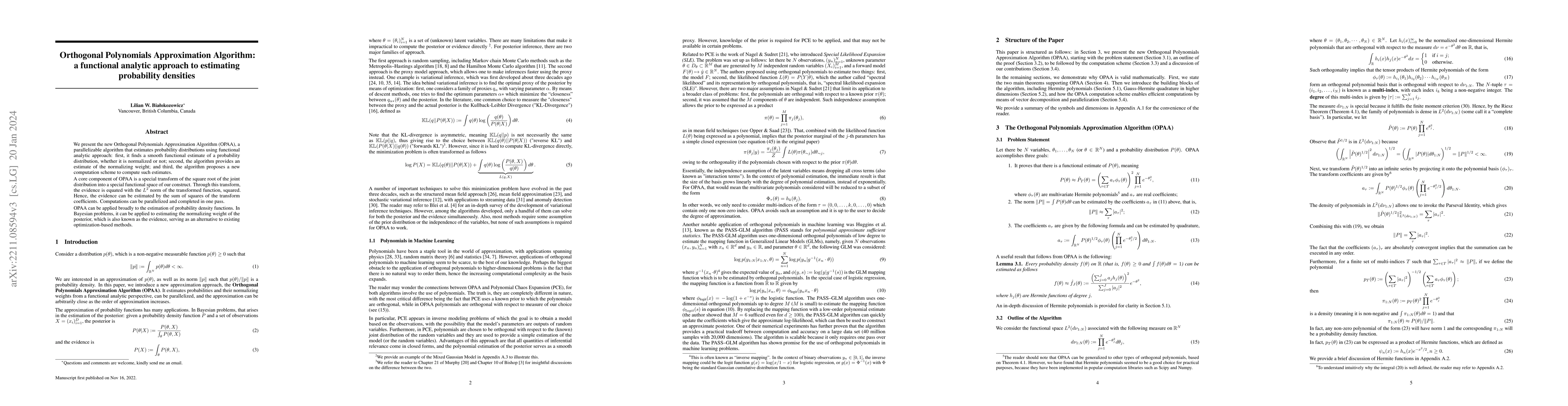Thumbnail for Orthogonal Polynomials Approximation Algorithm (OPAA):a functional
  analytic approach to estimating probability densities