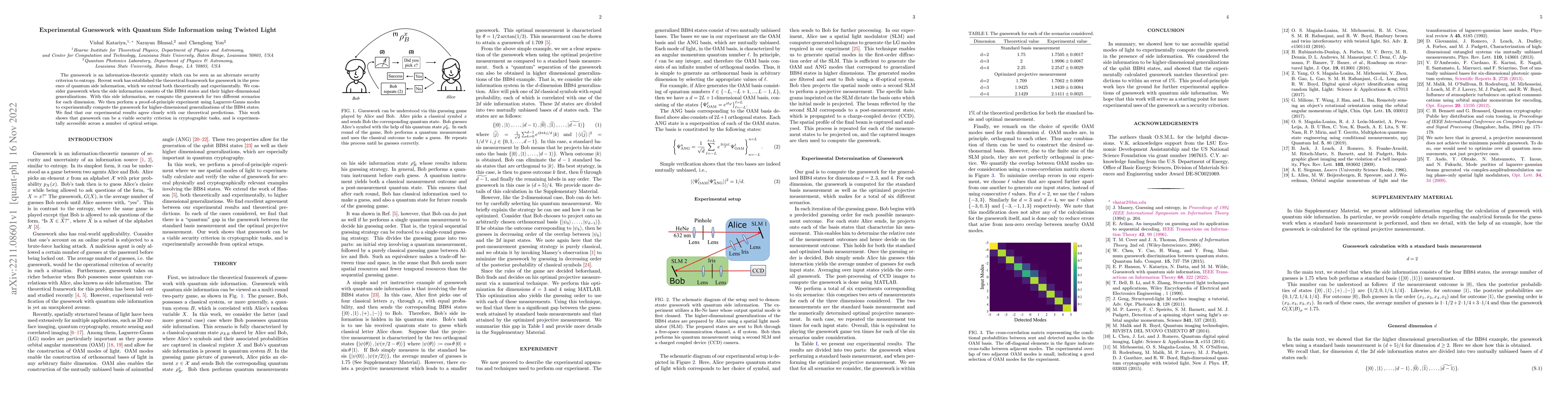 Thumbnail for Experimental Guesswork with Quantum Side Information using Twisted Light
