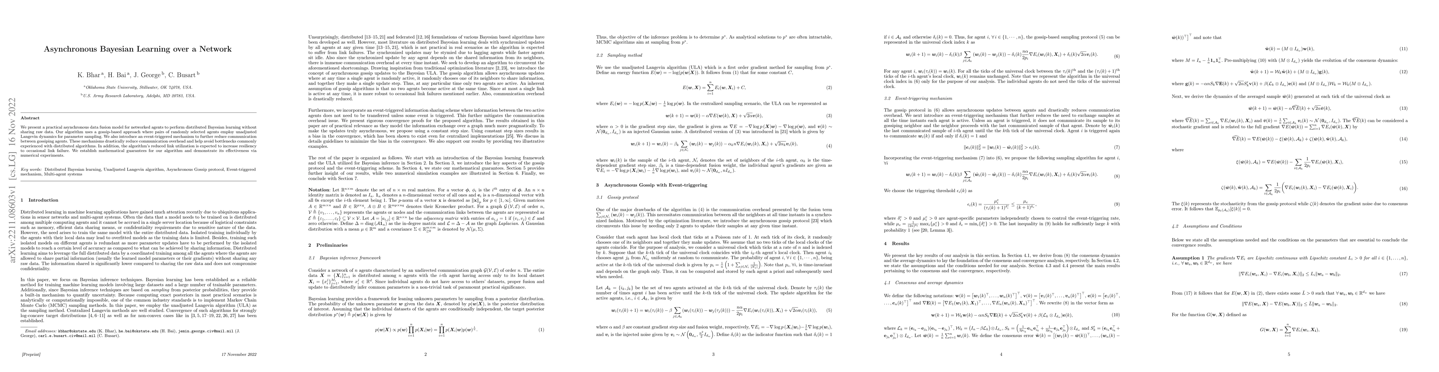 Thumbnail for Asynchronous Bayesian Learning over a Network