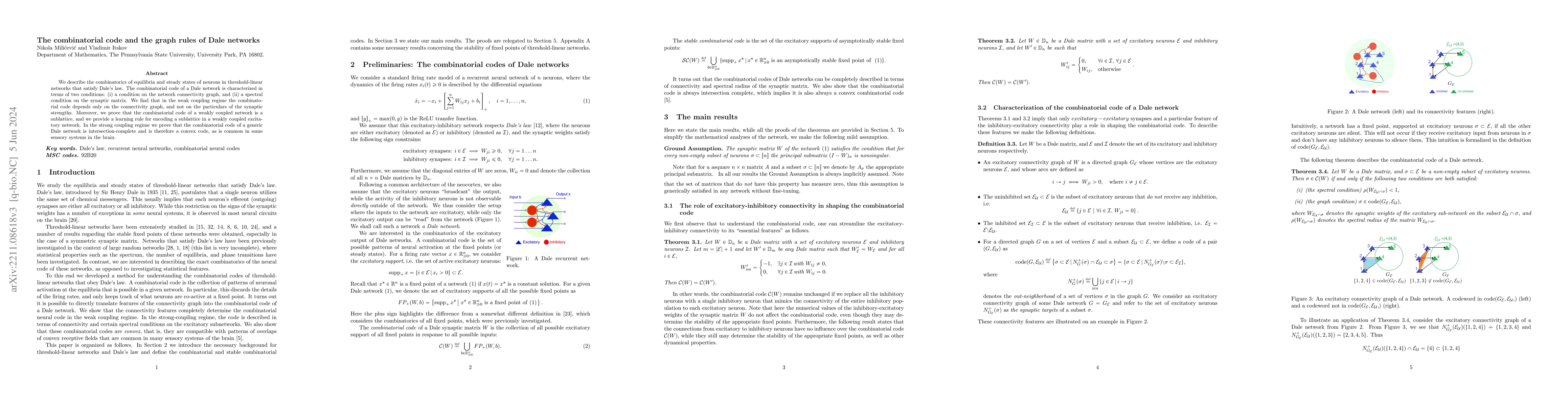 Thumbnail for The combinatorial code and the graph rules of Dale networks
