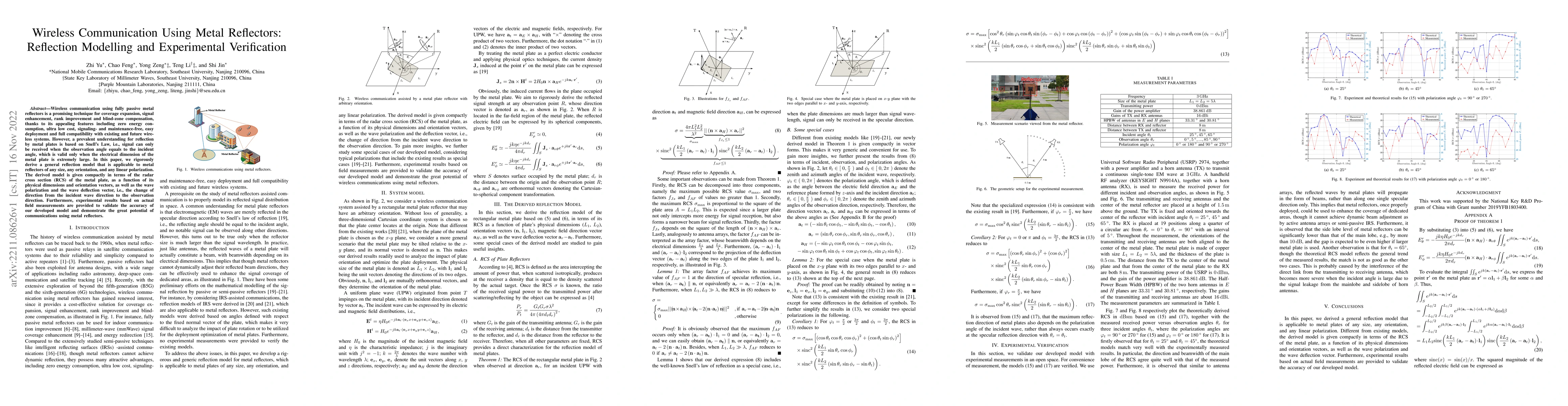 Thumbnail for Wireless Communication Using Metal Reflectors: Reflection Modelling and
  Experimental Verification