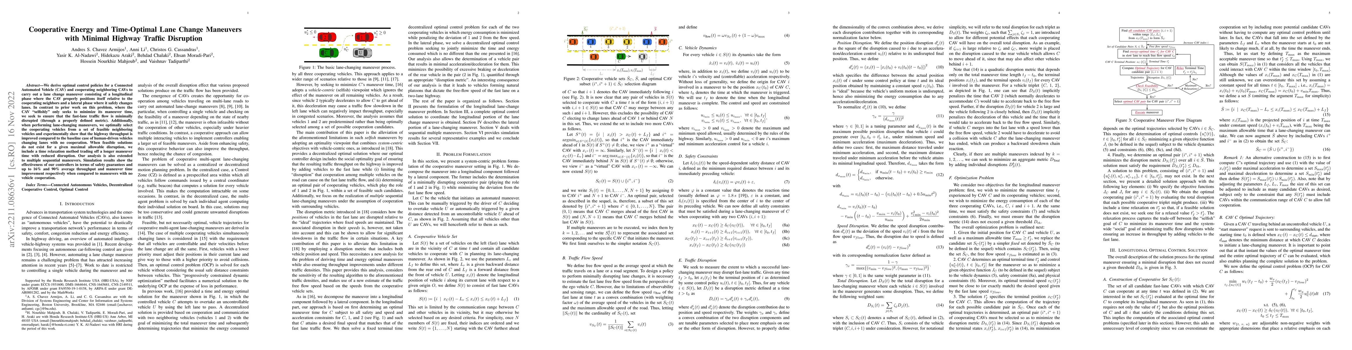 Thumbnail for Cooperative Energy and Time-Optimal Lane Change Maneuvers with Minimal
  Highway Traffic Disruption