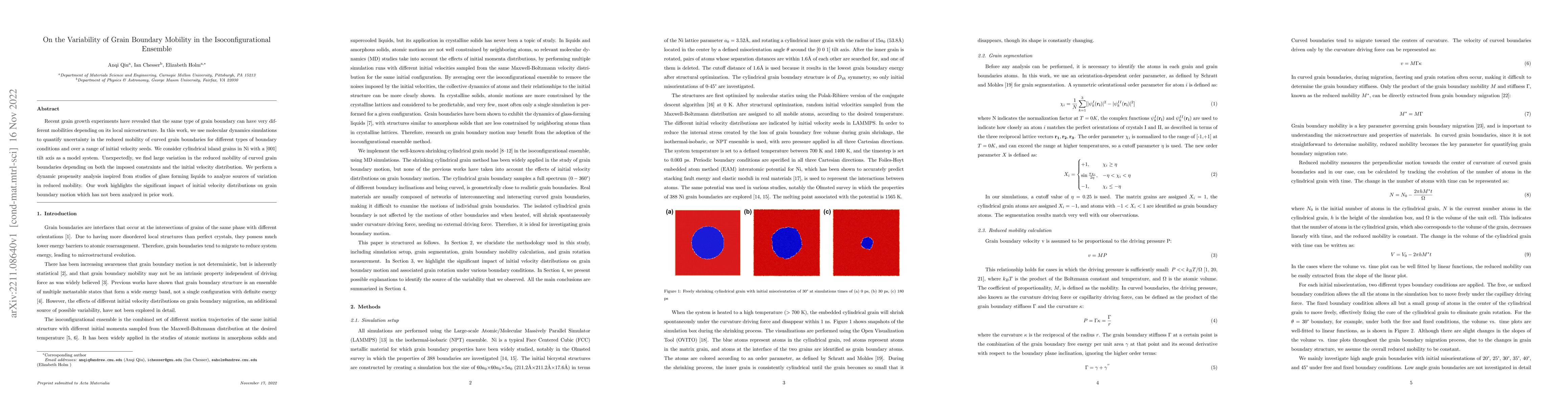 Thumbnail for On the Variability of Grain Boundary Mobility in the Isoconfigurational
  Ensemble