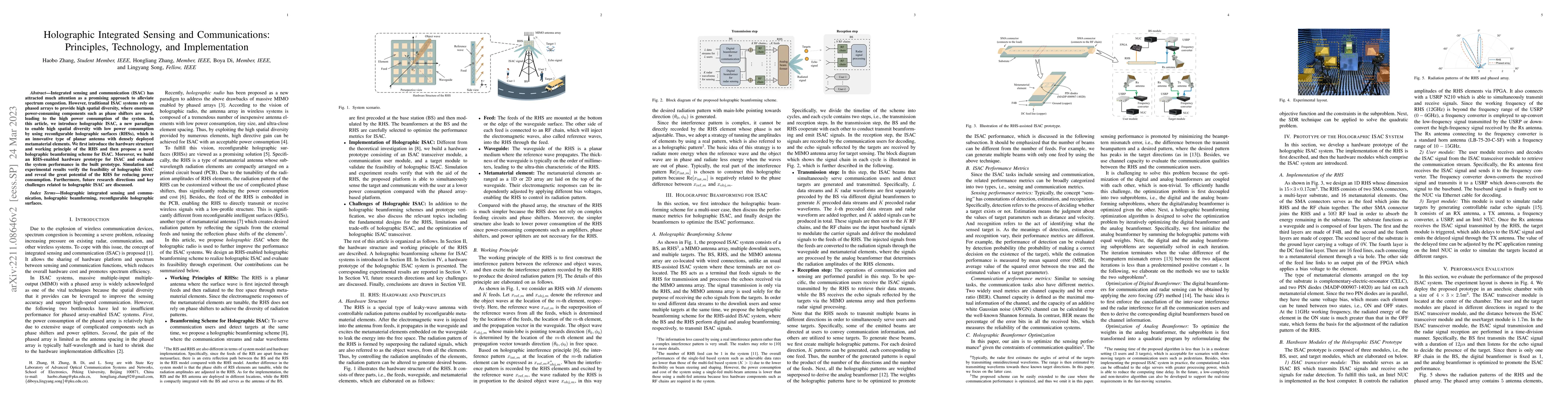 Thumbnail for Holographic Integrated Sensing and Communications: Principles,
  Technology, and Implementation