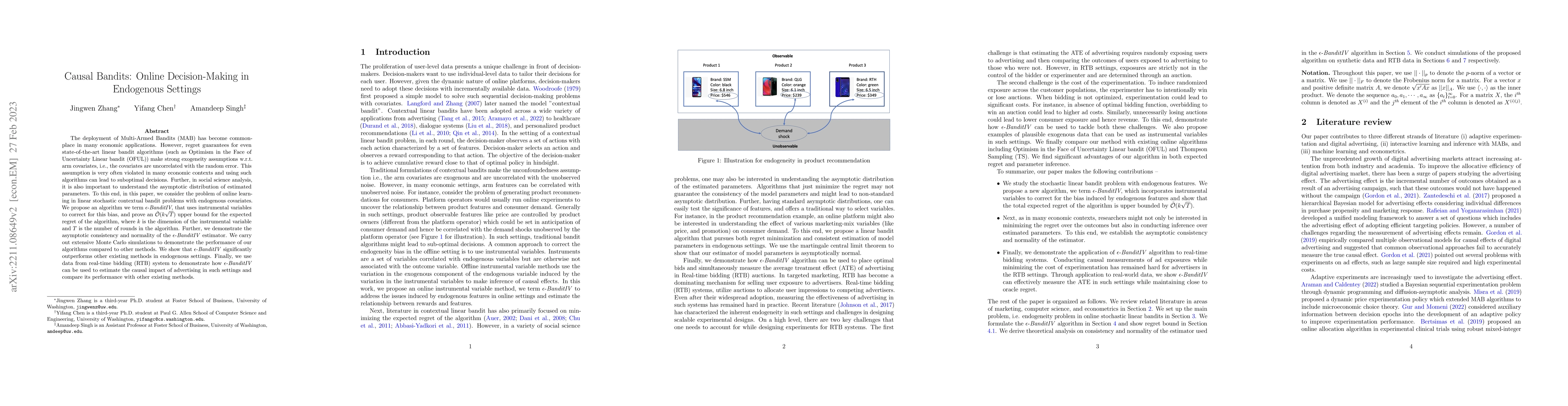 Thumbnail for Causal Bandits: Online Decision-Making in Endogenous Settings