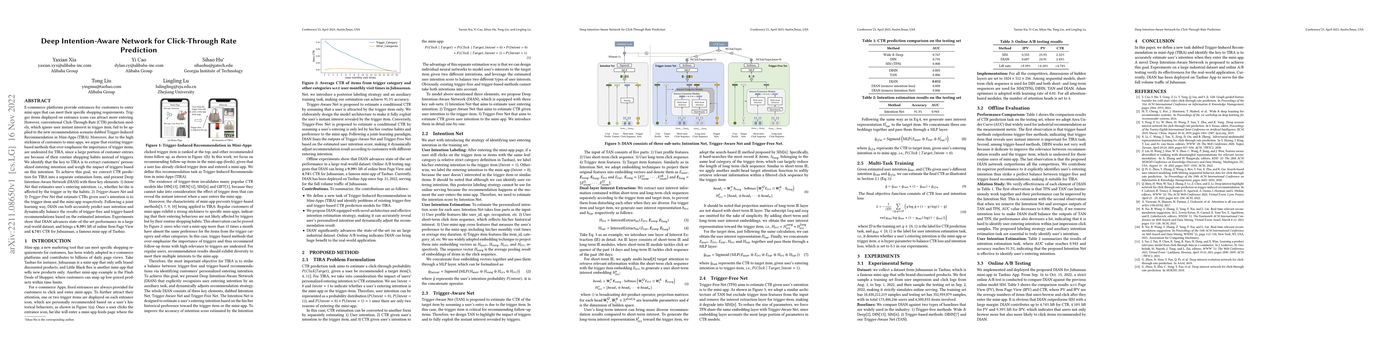 Thumbnail for Deep Intention-Aware Network for Click-Through Rate Prediction