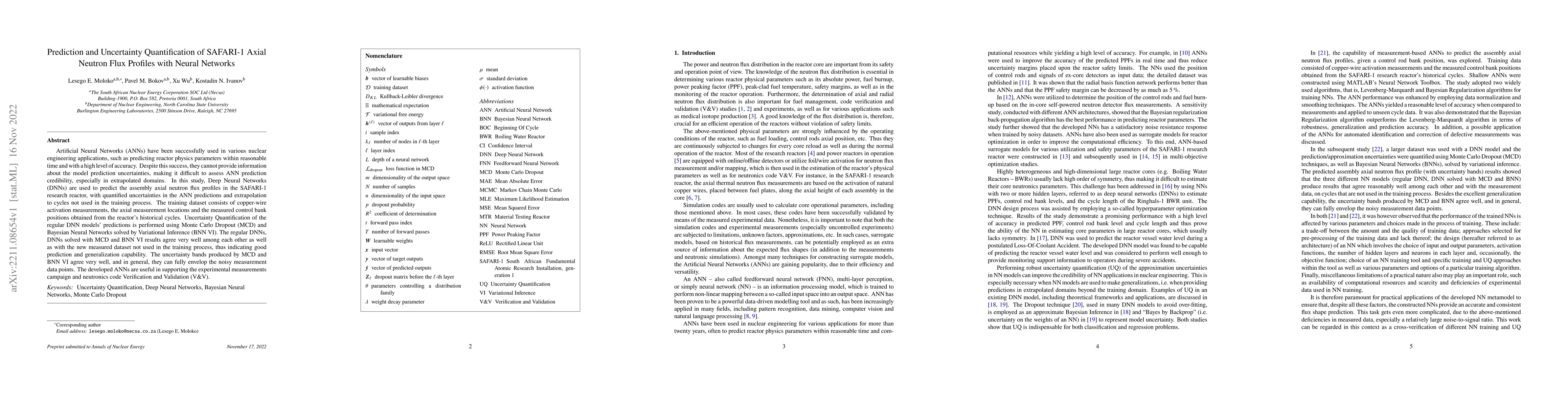 Thumbnail for Prediction and Uncertainty Quantification of SAFARI-1 Axial Neutron Flux
  Profiles with Neural Networks