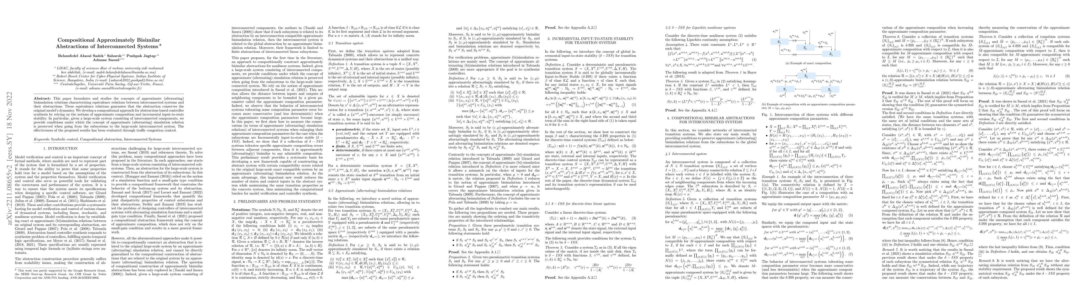 Thumbnail for Compositional Approximately Bisimilar Abstractions of Interconnected
  Systems